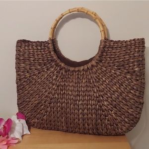 GAP Oversized Extra Large Woven Straw Handbag with Bamboo Handles